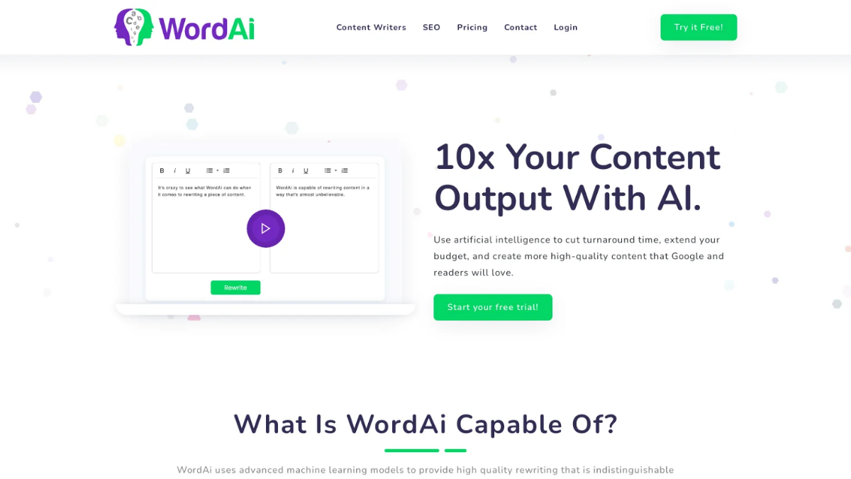 WordAI Redefining Textual Brilliance with AI-Driven Content Generation.