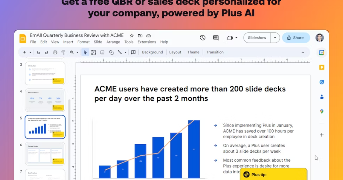 Accelerate Sales Cycles with Plus AI QBRs and Sales Decks