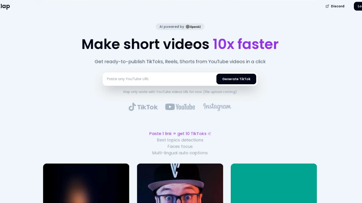 Klap is the best AI-powered tool that lets you create short videos in seconds.