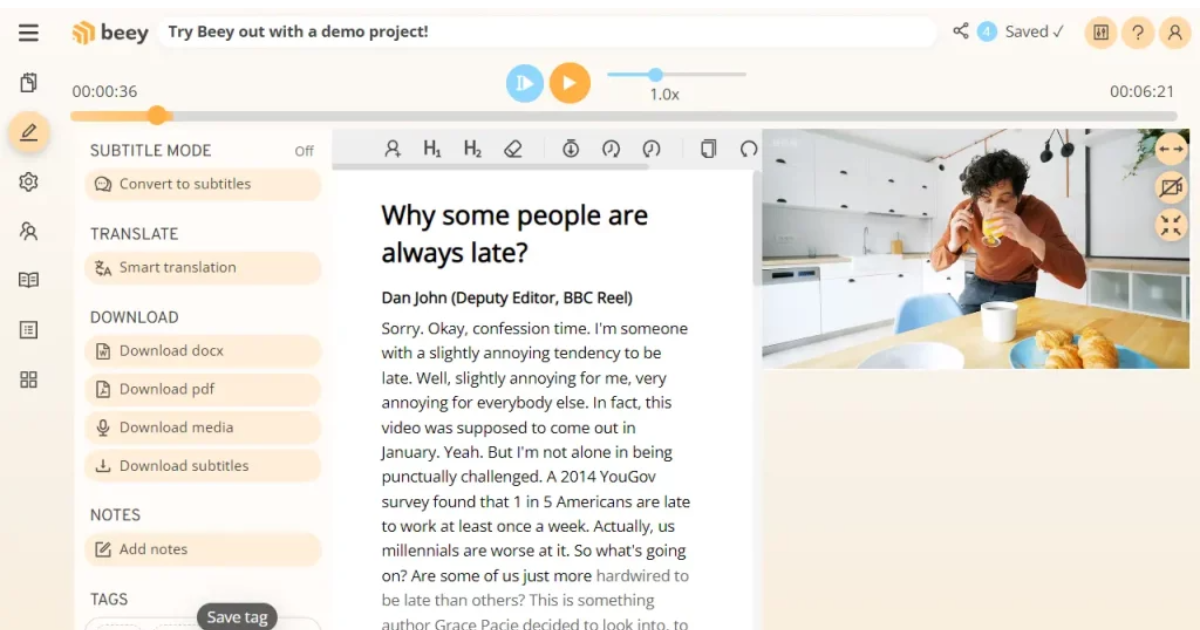It's easy to get transcriptions done fast with Beey